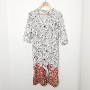Talento Lightweight Floral Button Front Ruffle Dress V-Neckline Pockets Causal